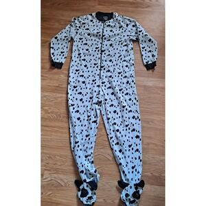 Nick & Nora Black And WhitePolka Dot Dog Footed Pajama One Piece Womens M Fleece